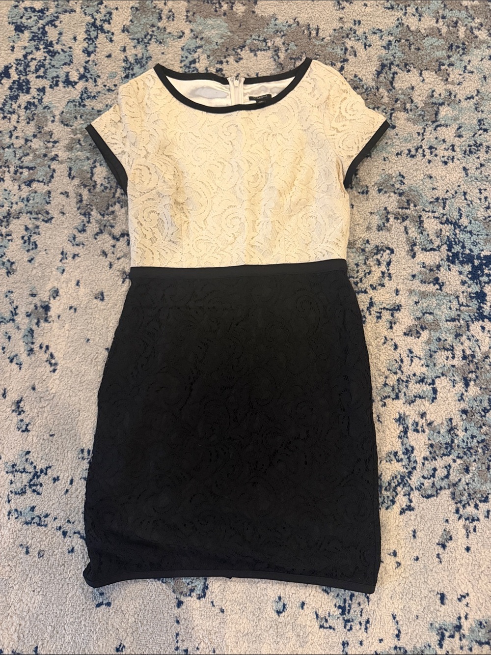 Ann Taylor Black and White Lace Contrast Sheath Dress